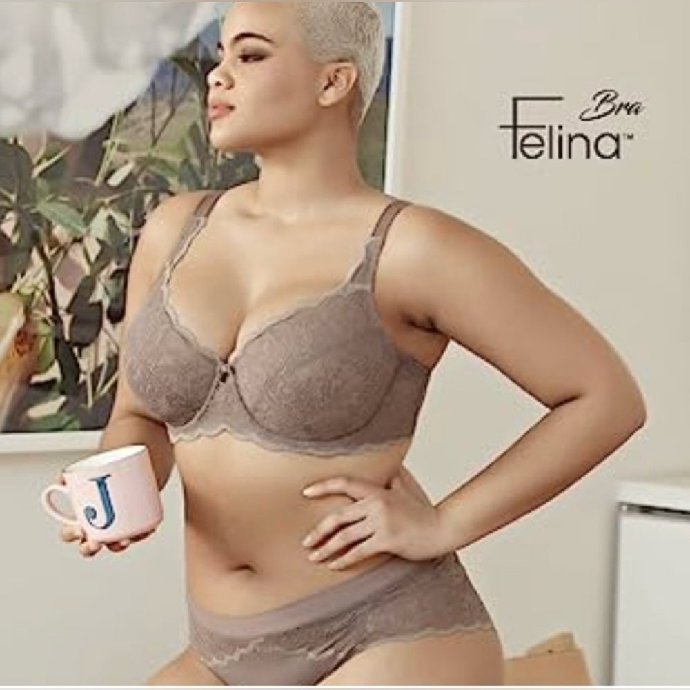NWT Felina Peridot Unlined Lace Bra 42DDD in Mink